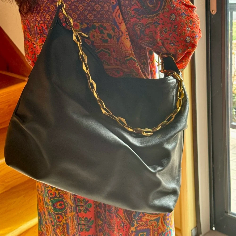 Jimmy Choo Black Hobo Bag with Gold Chain